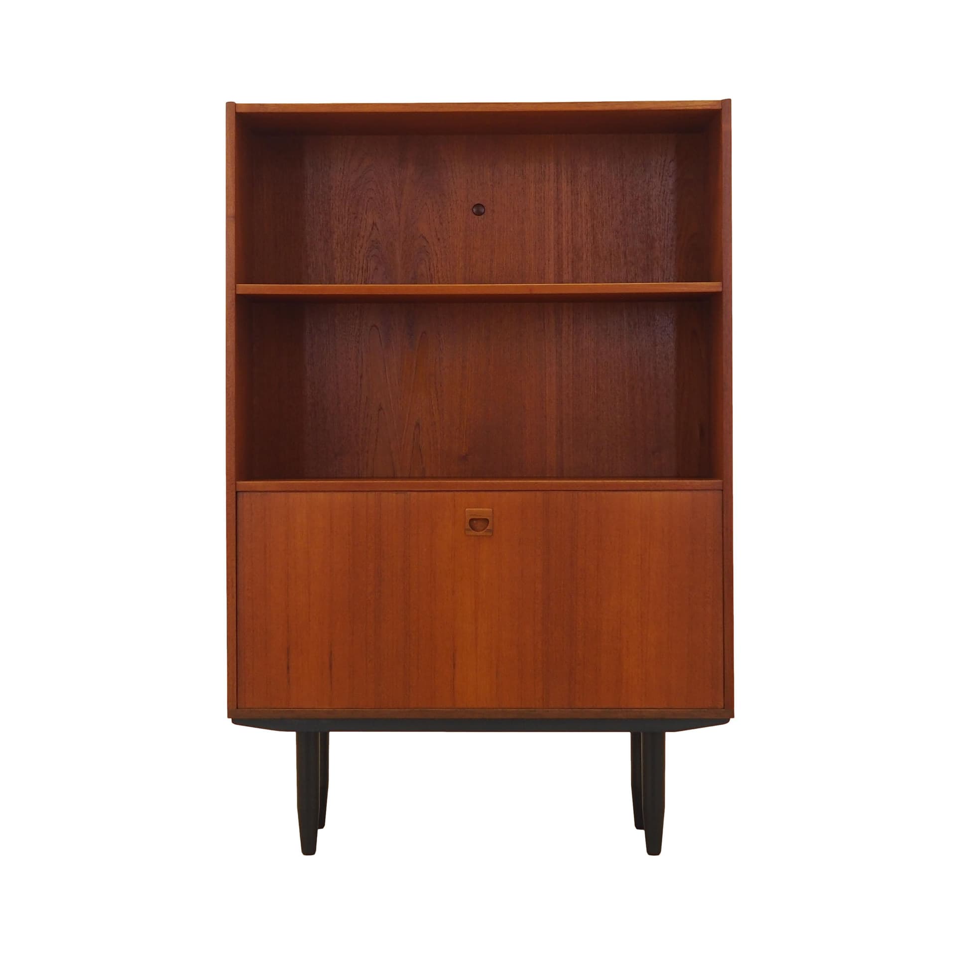 Bookcase, brown teak, black wood, Denmark, 1970s.