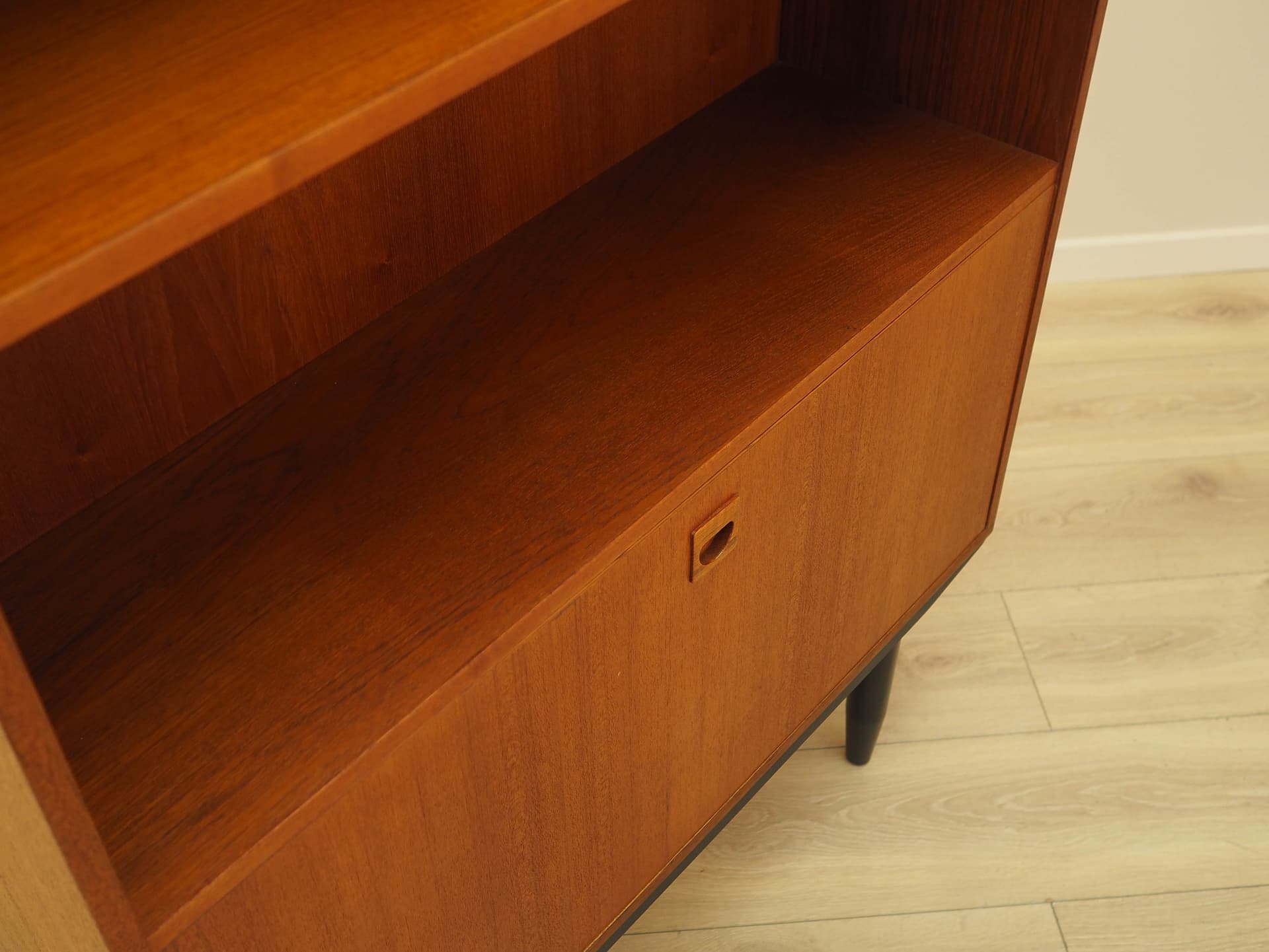 Bookcase, brown teak, black wood, Denmark, 1970s. - 314344
