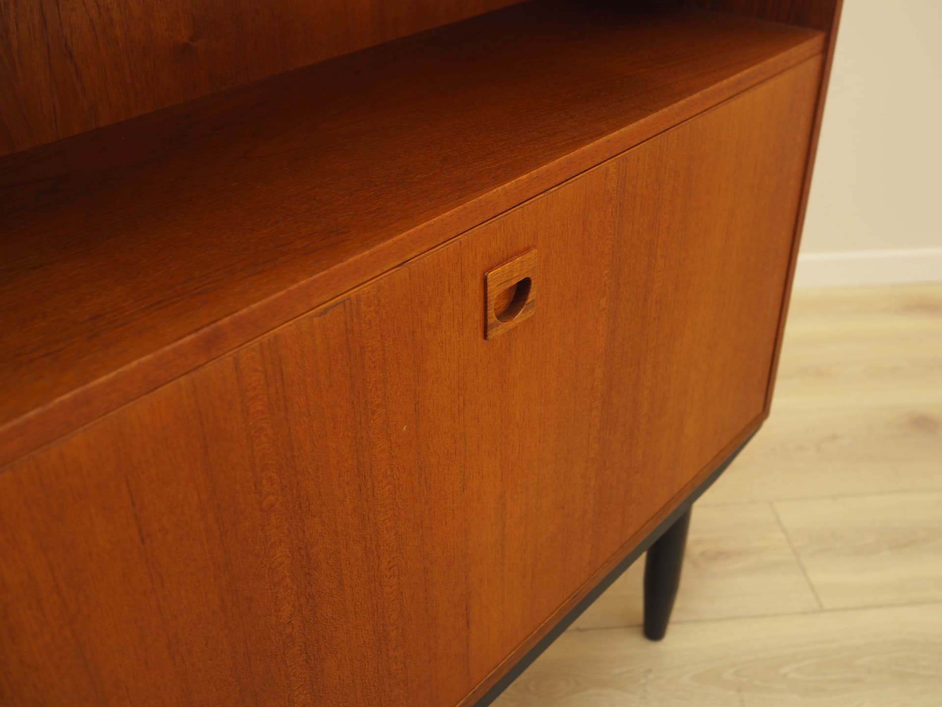 Bookcase, brown teak, black wood, Denmark, 1970s. - 314345