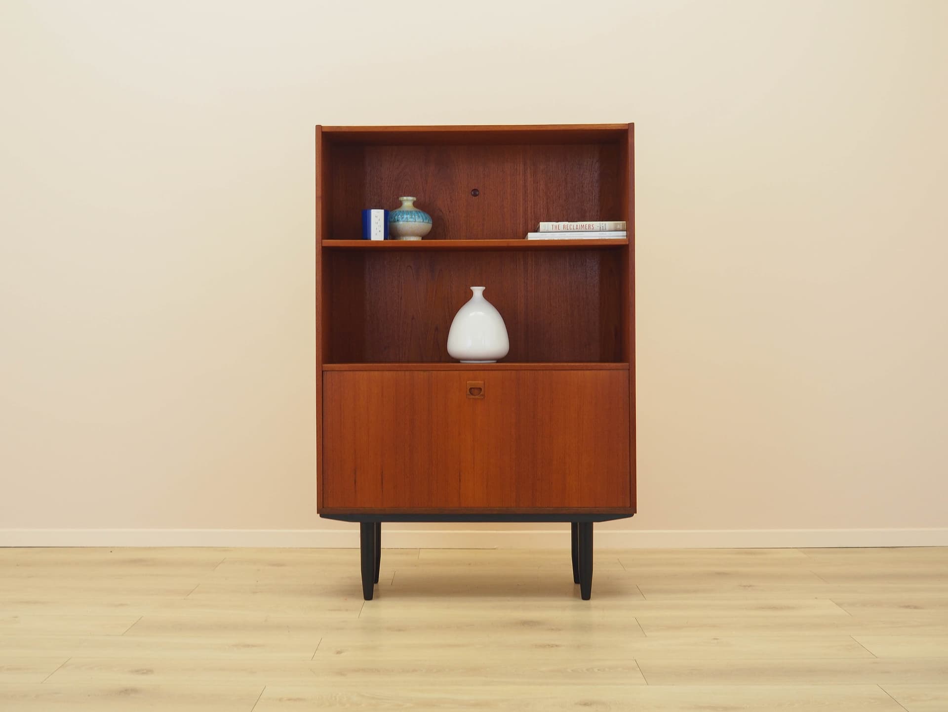 Bookcase, brown teak, black wood, Denmark, 1970s. - 314338