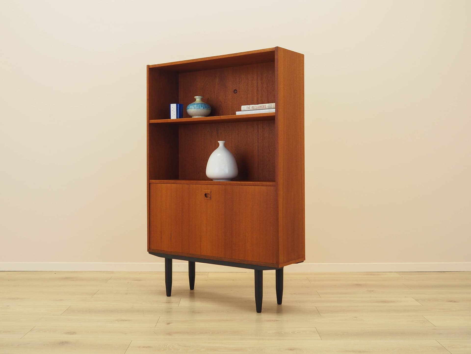 Bookcase, brown teak, black wood, Denmark, 1970s. - 314339
