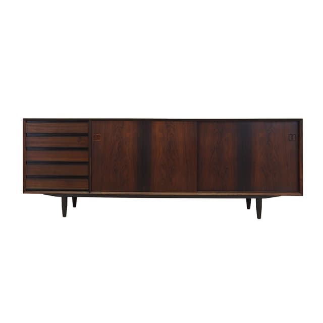 Sideboard, brown rosewood, black wood, Denmark, 1970s. - DIMENSION