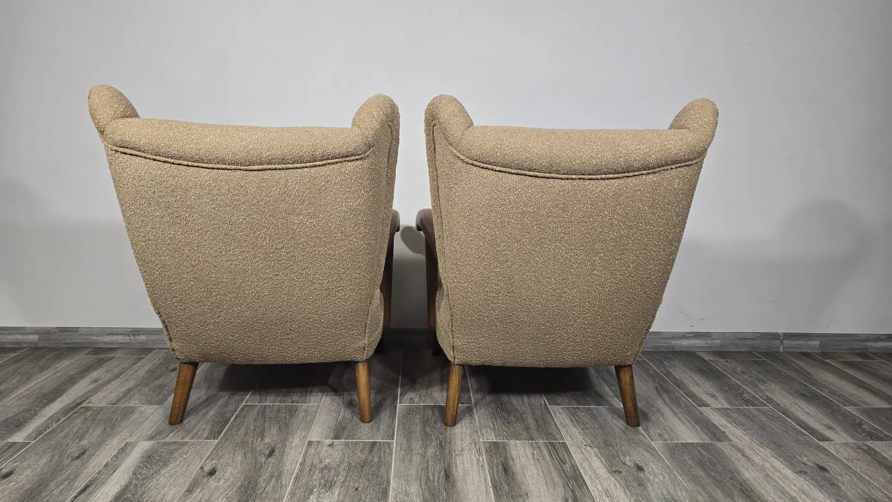 Para foteli Krasna Jizba, bouclé żółty, drewno brązowy, Czechosłowacja, lata 60. - 314455