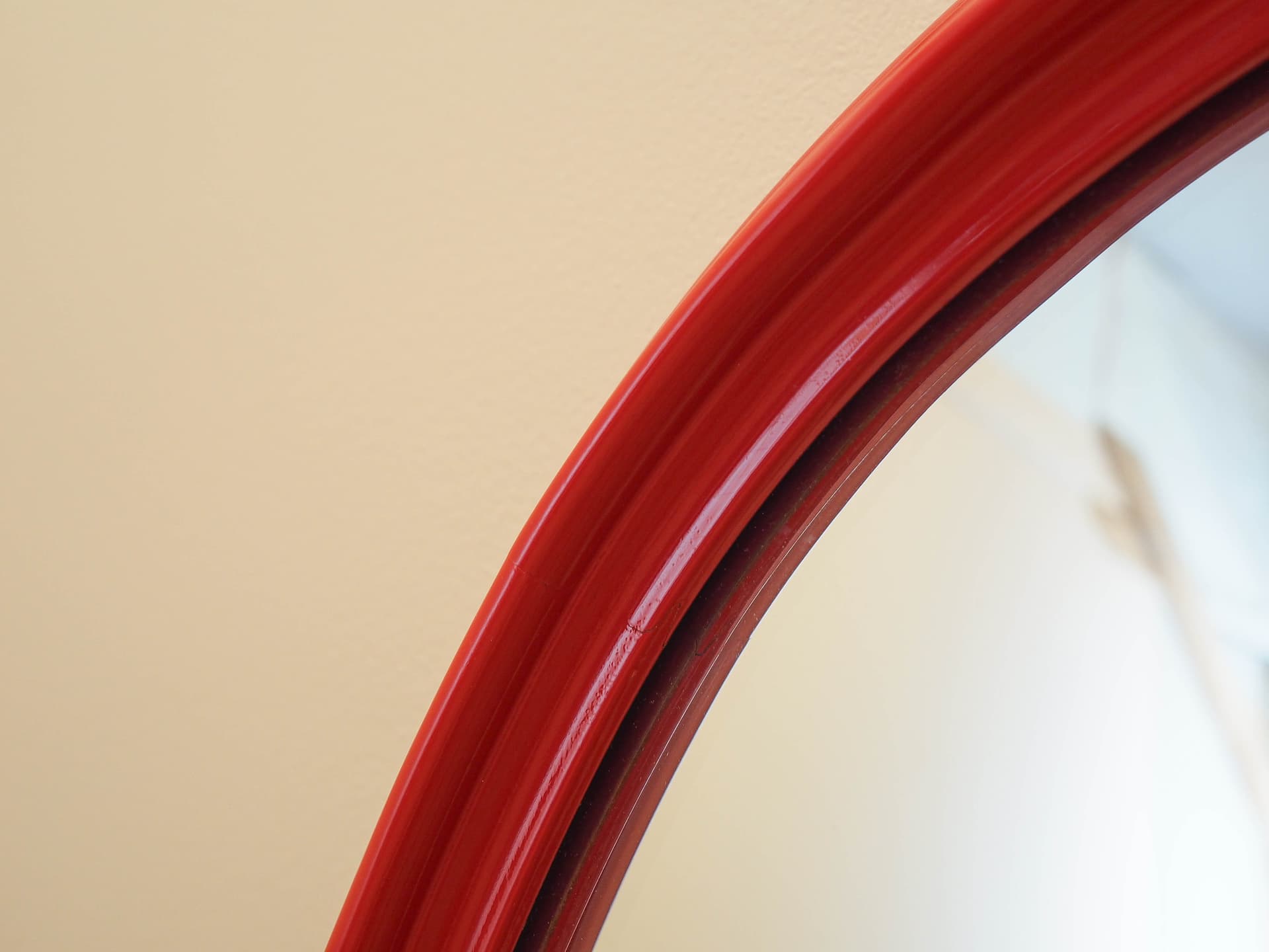Wall Mirror, red, wood, glass, Denmark, 1970s. - 314557