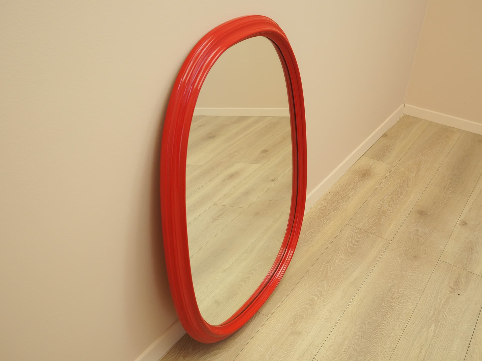 Wall Mirror, red, wood, glass, Denmark, 1970s. - 314552