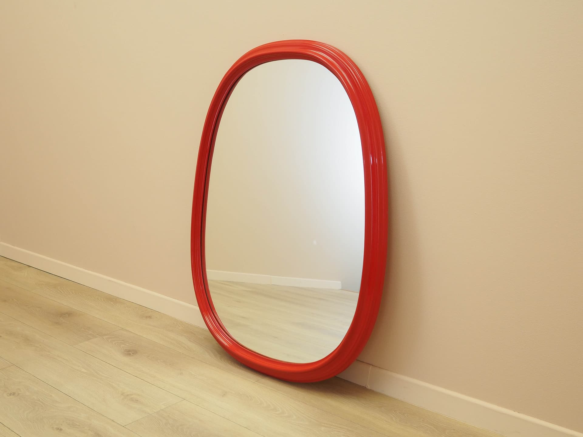 Wall Mirror, red, wood, glass, Denmark, 1970s. - 314550