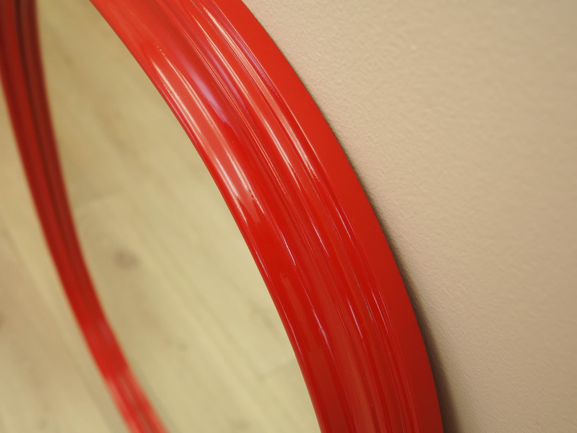 Wall Mirror, red, wood, glass, Denmark, 1970s. - 314553