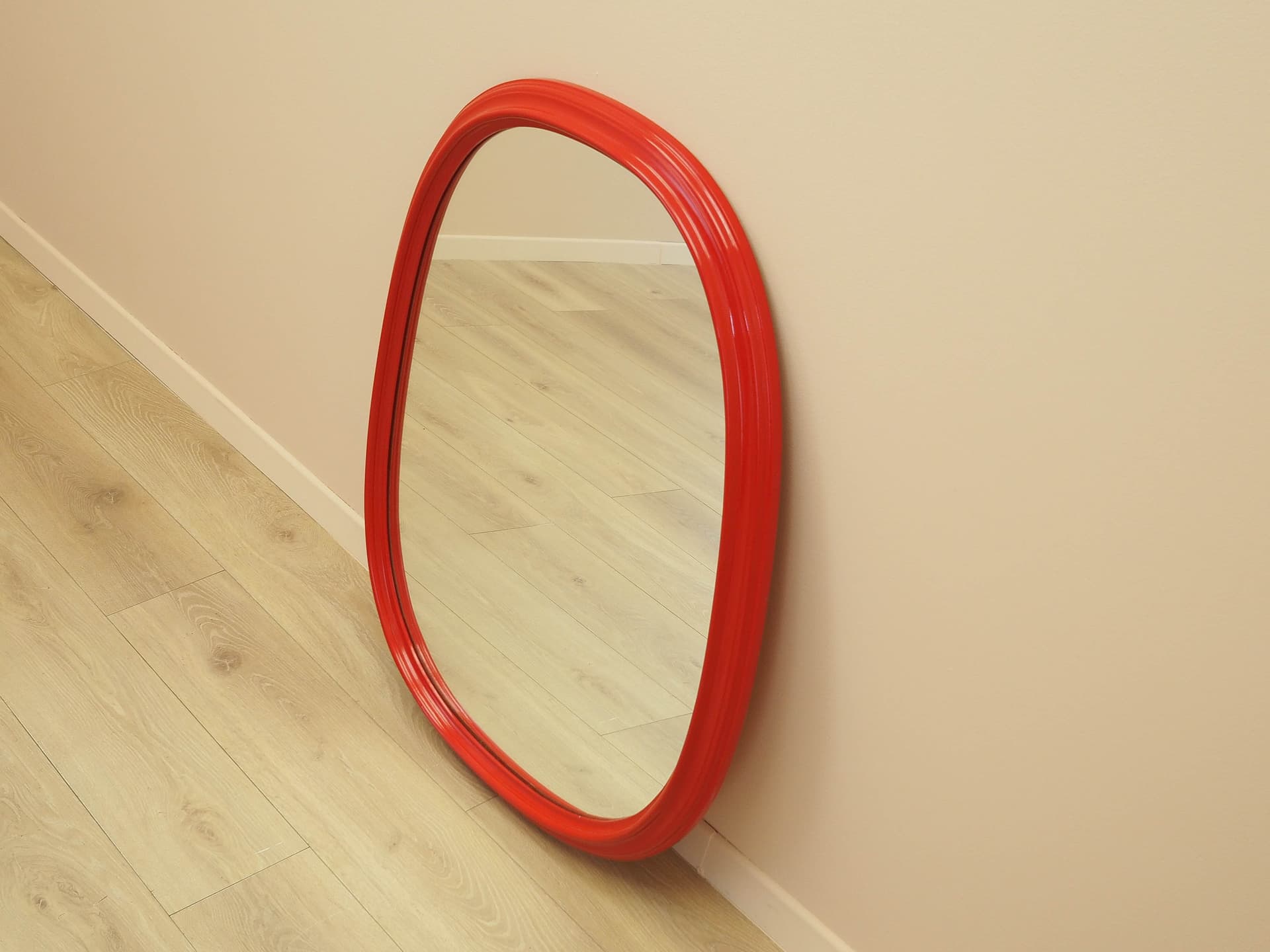 Wall Mirror, red, wood, glass, Denmark, 1970s. - 314551