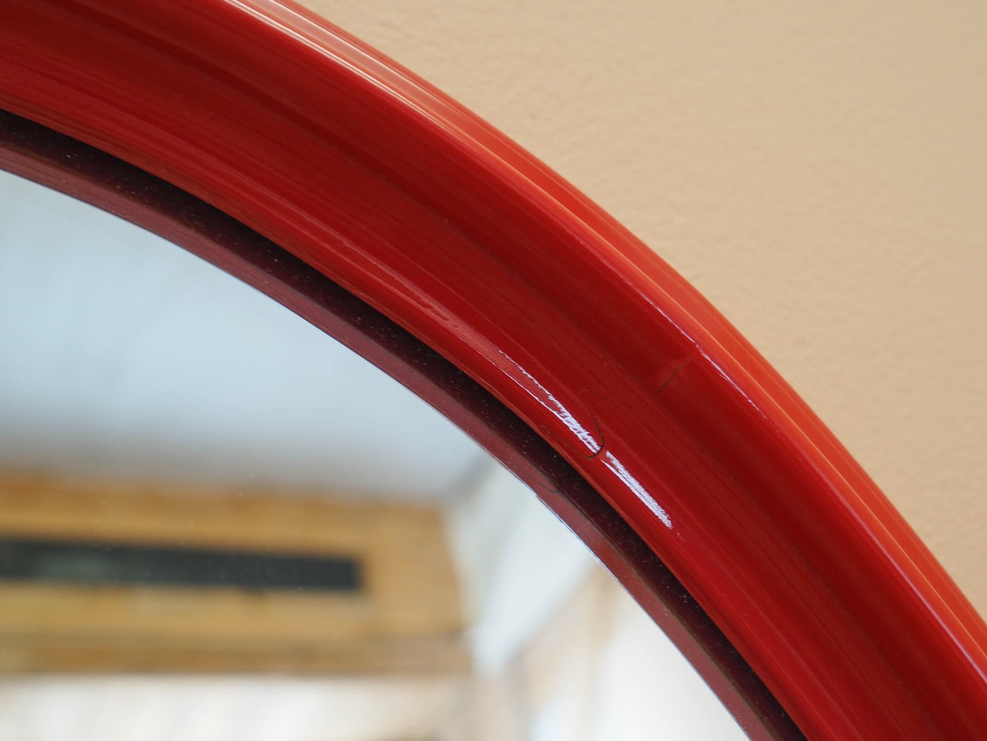 Wall Mirror, red, wood, glass, Denmark, 1970s. - 314556