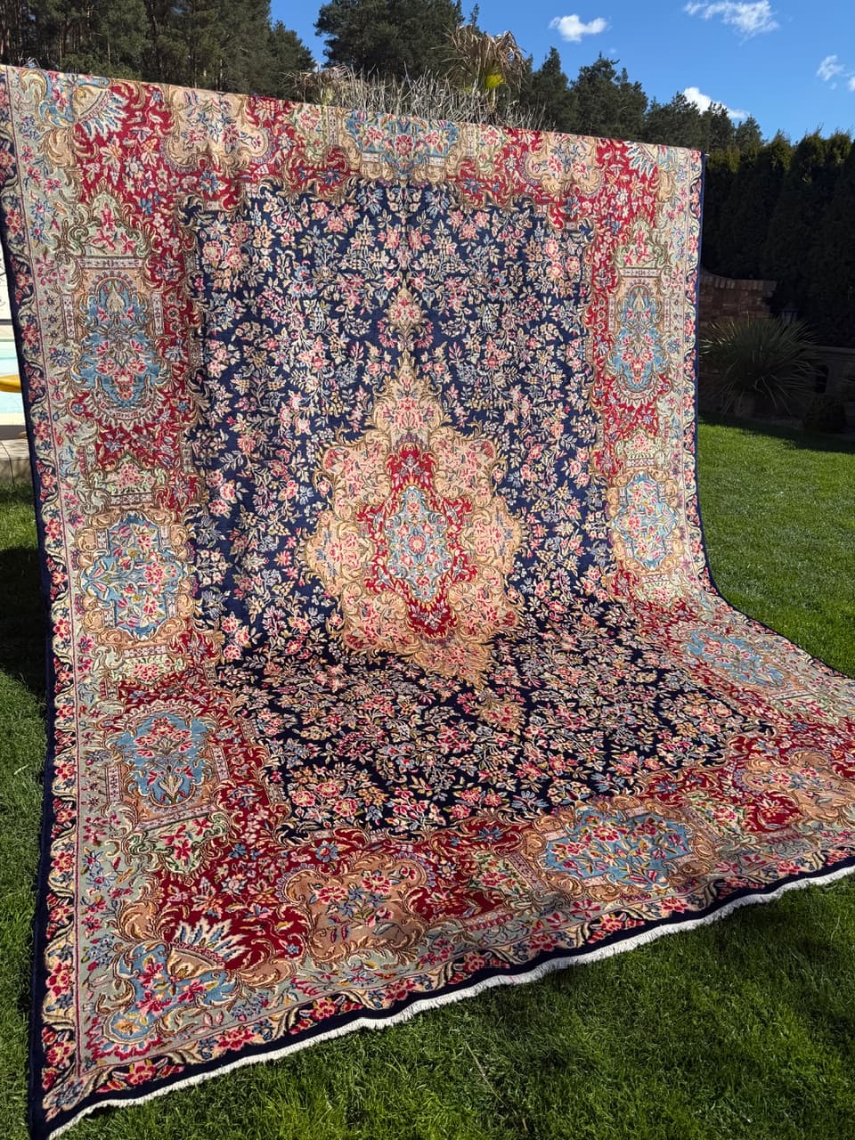 Rug Kirman, 415x300 cm, navy blue, wool, Iran - 314603