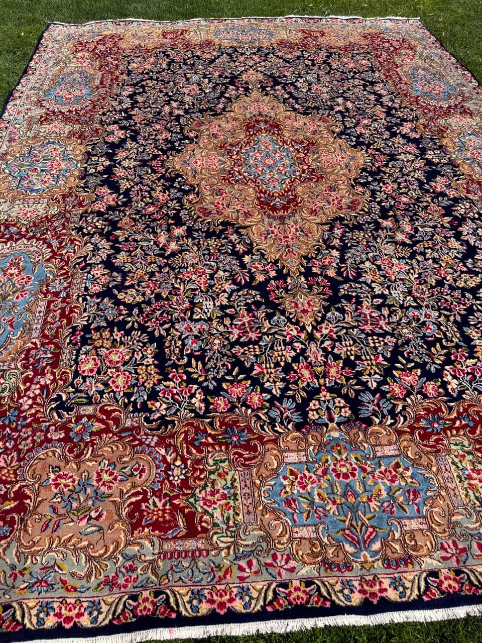 Rug Kirman, 415x300 cm, navy blue, wool, Iran - 314612