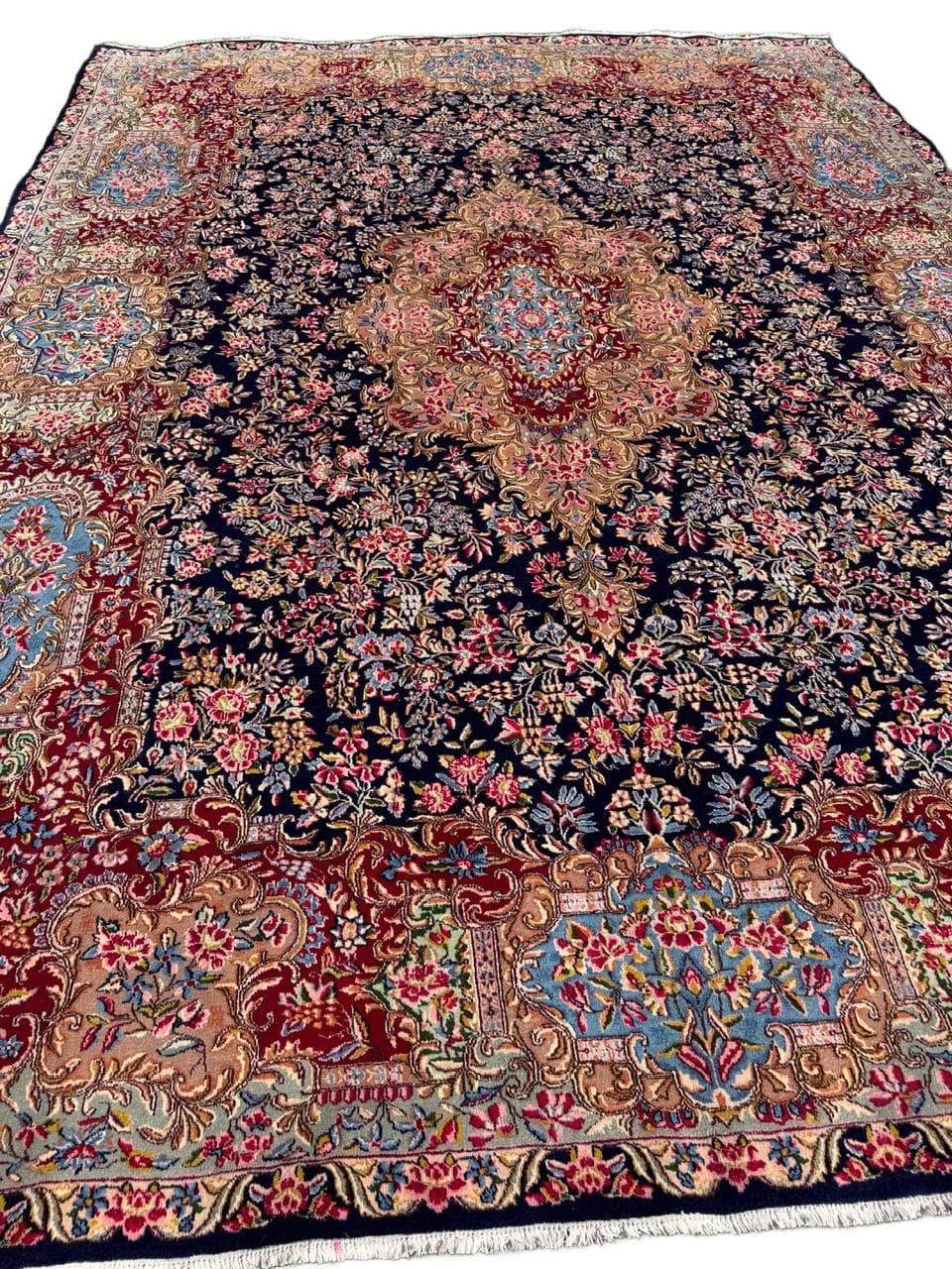 Rug Kirman, 415x300 cm, navy blue, wool, Iran