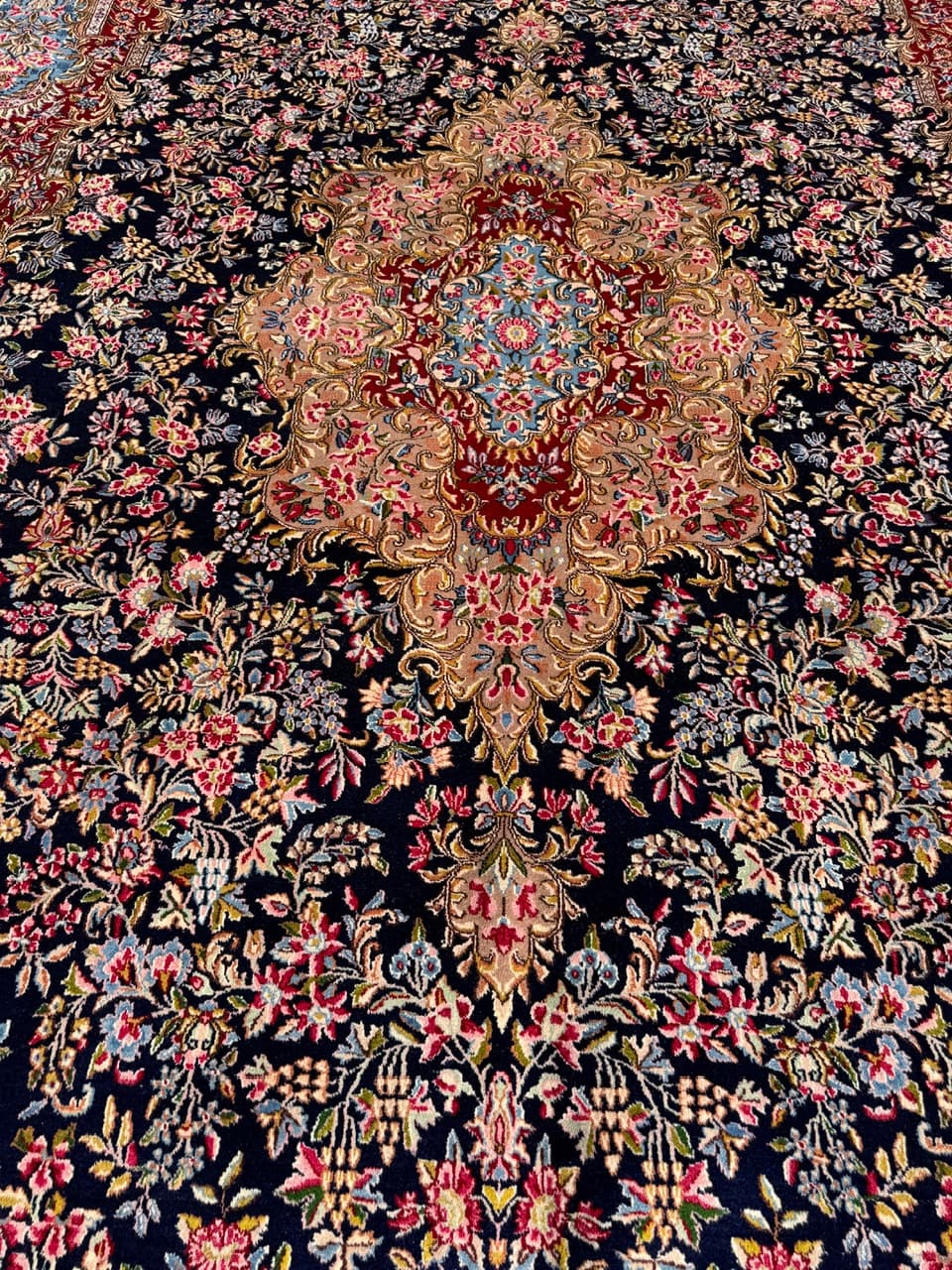 Rug Kirman, 415x300 cm, navy blue, wool, Iran - 314615