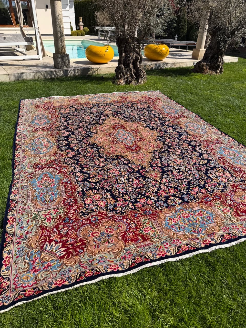 Rug Kirman, 415x300 cm, navy blue, wool, Iran - 314606