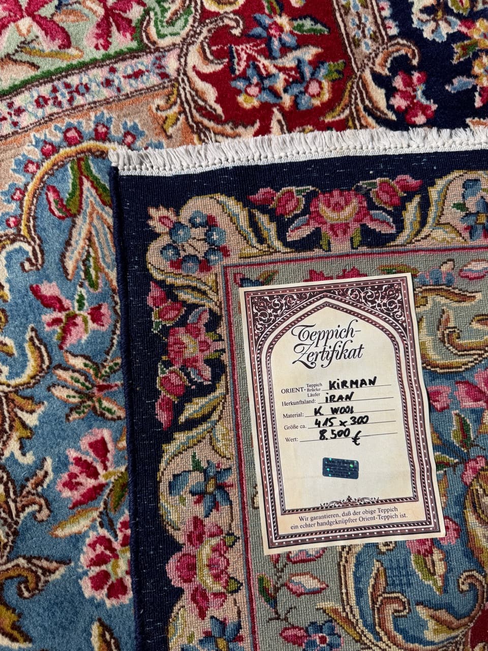 Rug Kirman, 415x300 cm, navy blue, wool, Iran - 314605