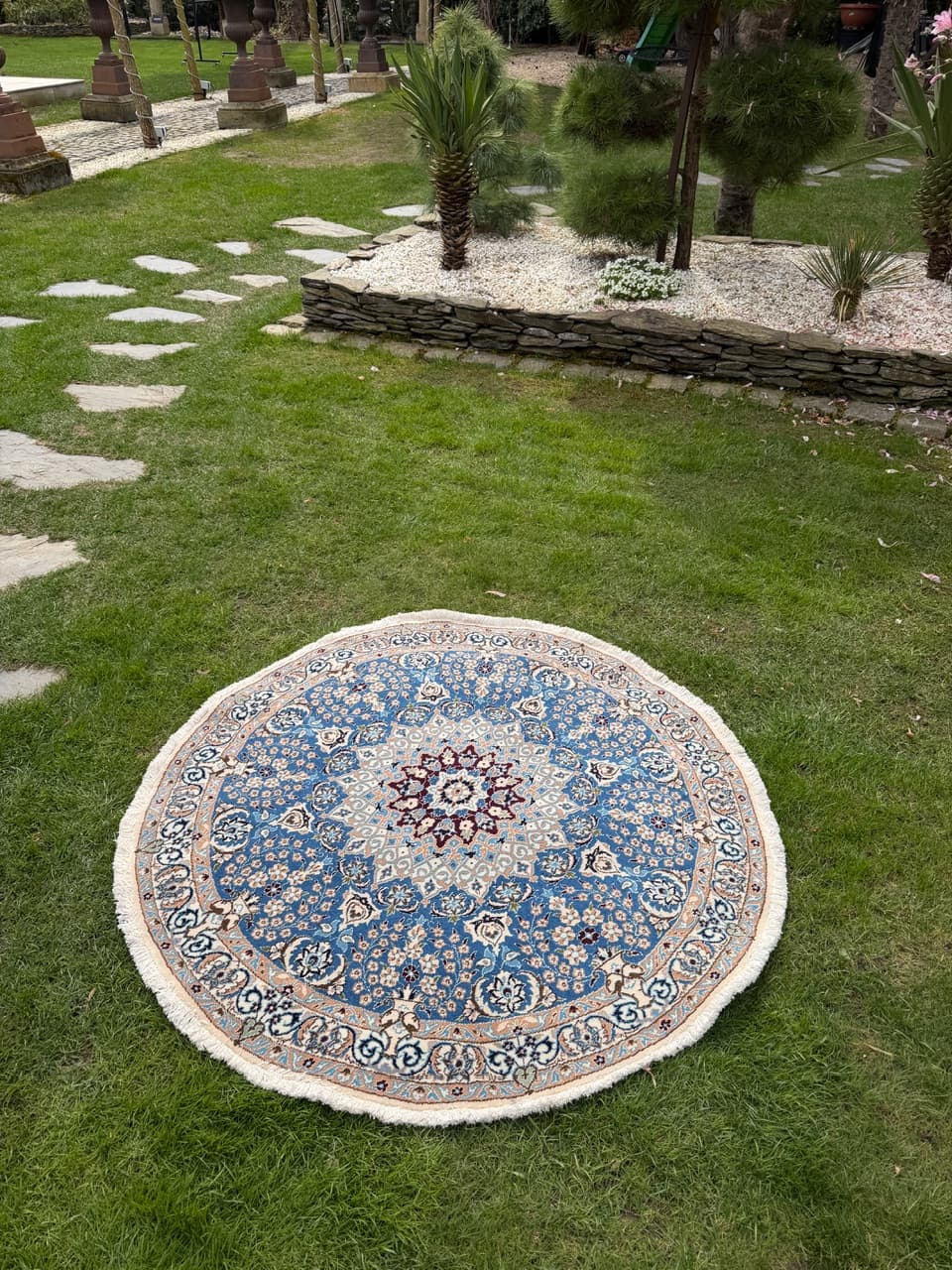 Rug Round Nain 140x140 cm, blue, Kashmiri wool, silk, Iran - 314627