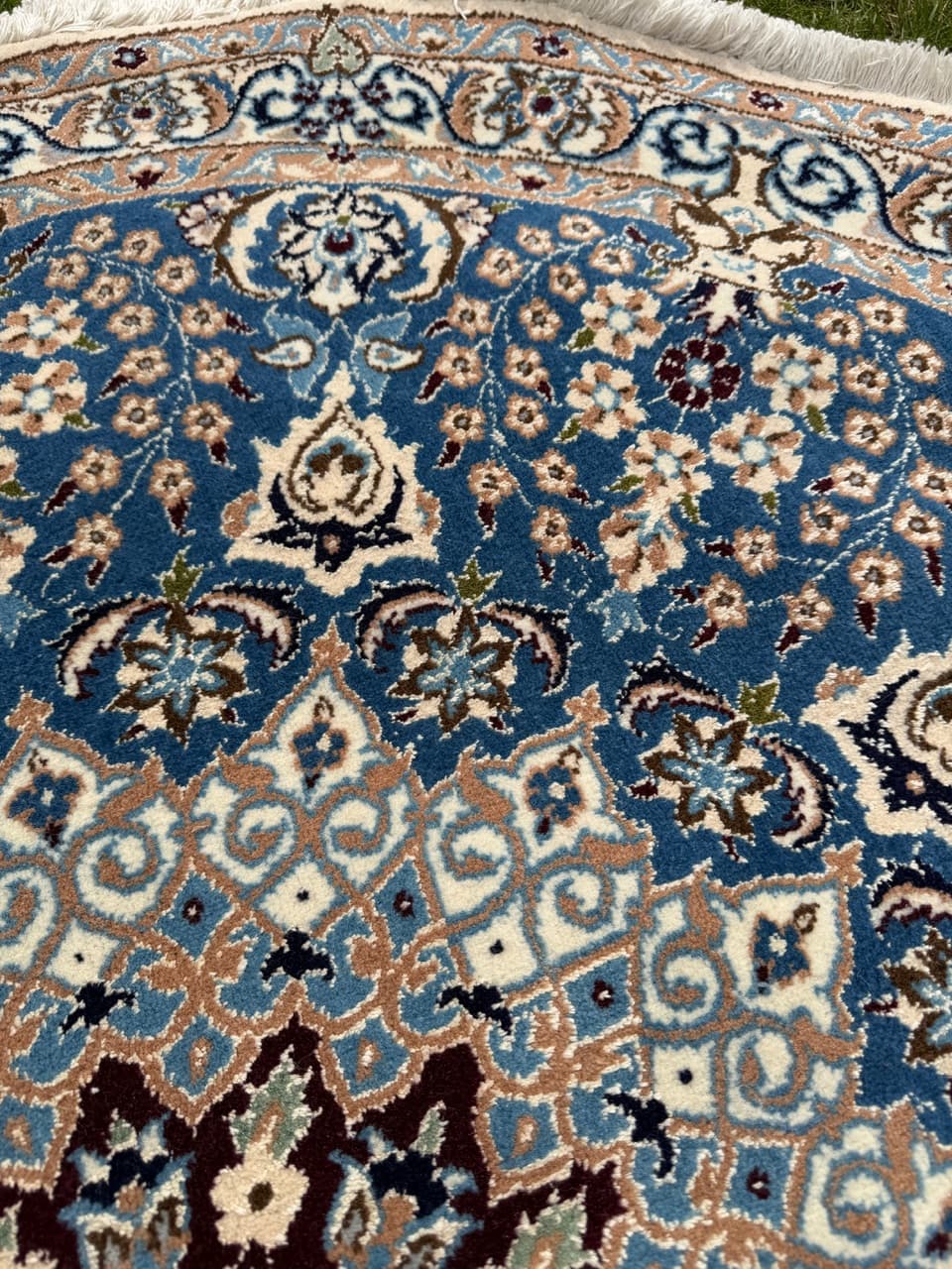 Rug Round Nain 140x140 cm, blue, Kashmiri wool, silk, Iran - 314625