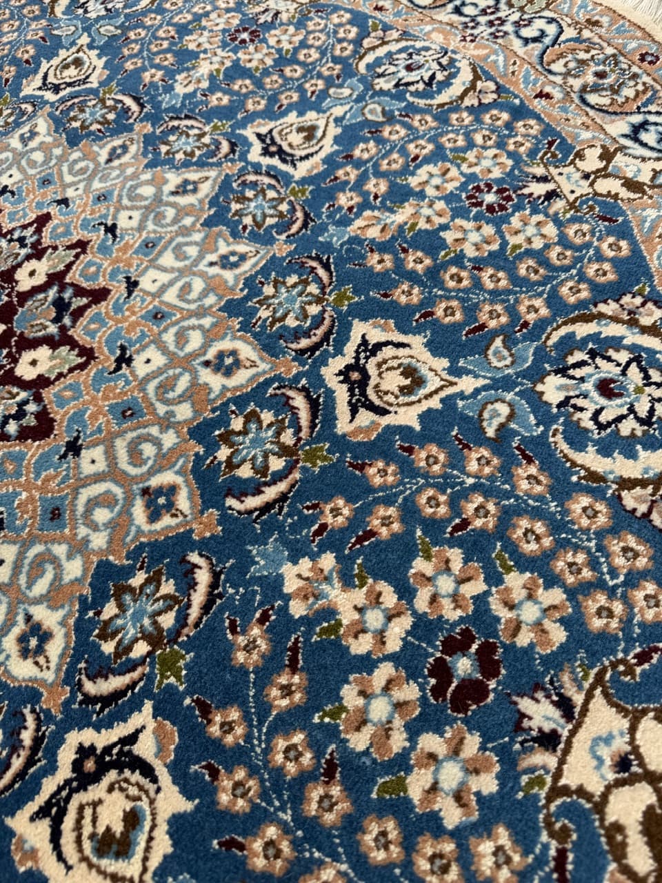 Rug Round Nain 140x140 cm, blue, Kashmiri wool, silk, Iran - 314621