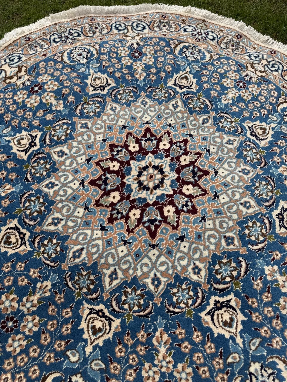 Rug Round Nain 140x140 cm, blue, Kashmiri wool, silk, Iran - 314618