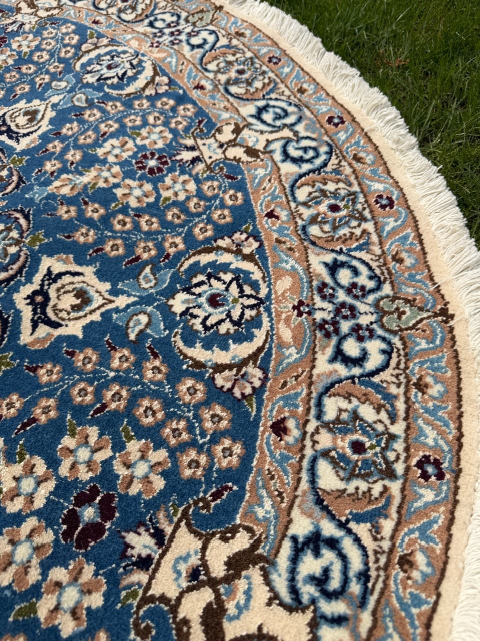 Rug Round Nain 140x140 cm, blue, Kashmiri wool, silk, Iran - 314622