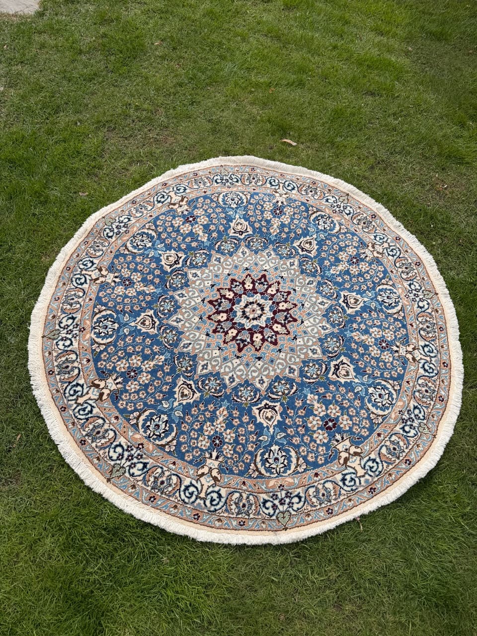 Rug Round Nain 140x140 cm, blue, Kashmiri wool, silk, Iran - 314628