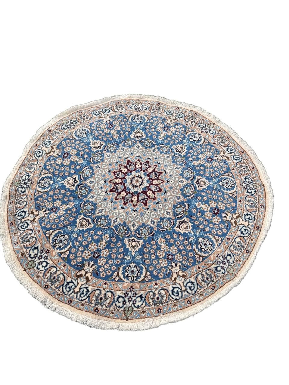 Rug Round Nain 140x140 cm, blue, Kashmiri wool, silk, Iran