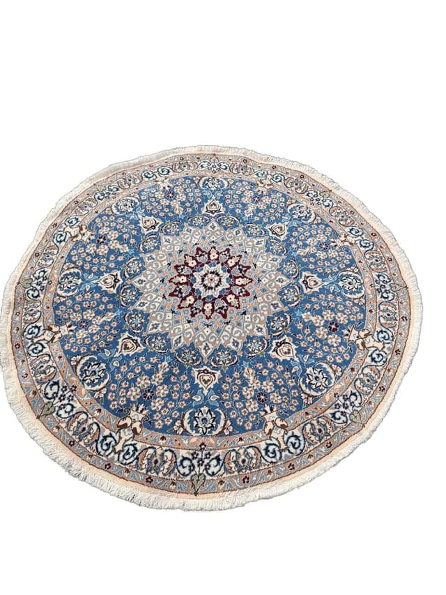 Rug Round Nain 140x140 cm, blue, Kashmiri wool, silk, Iran - DIMENSION