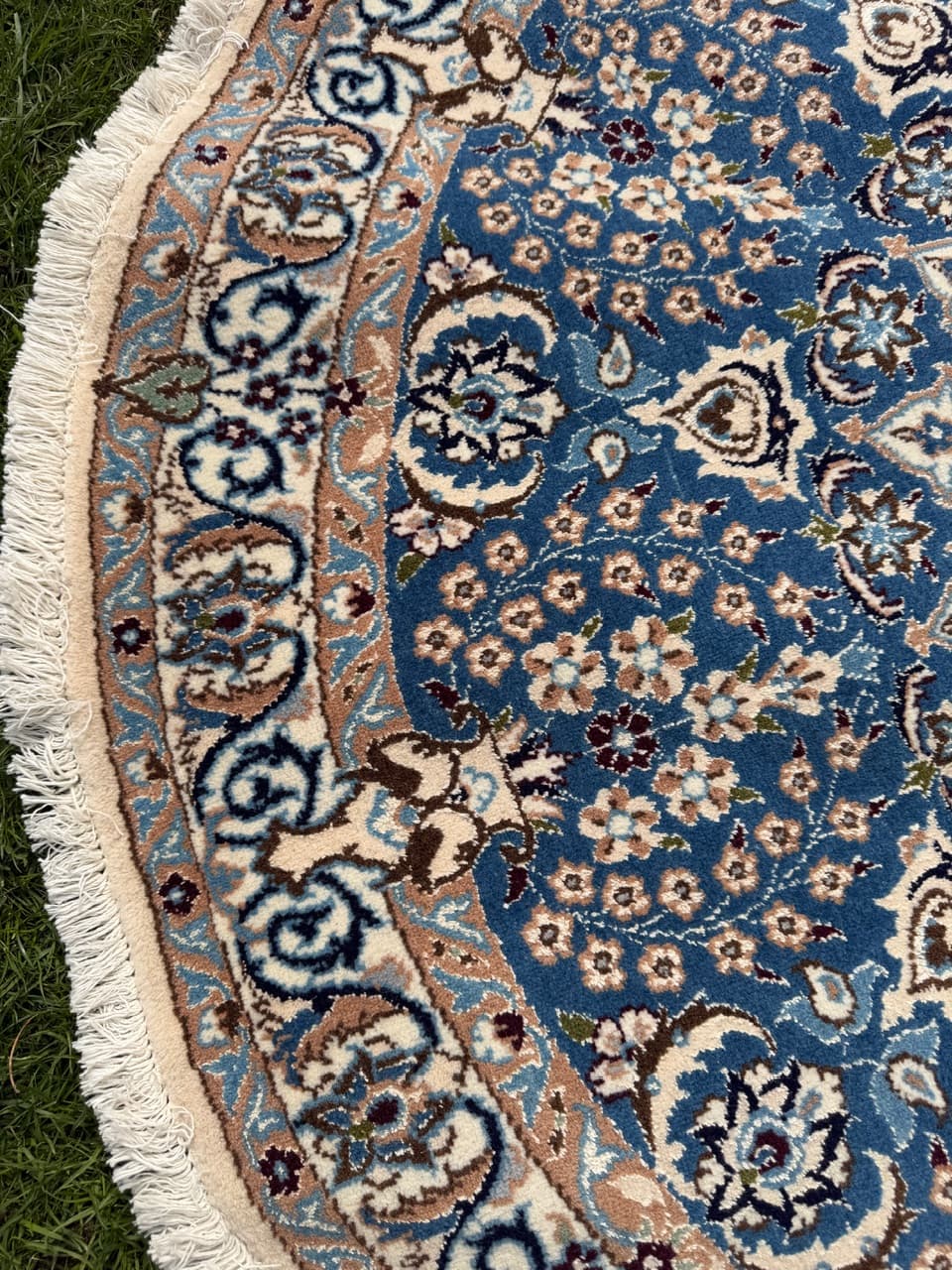 Rug Round Nain 140x140 cm, blue, Kashmiri wool, silk, Iran - 314619