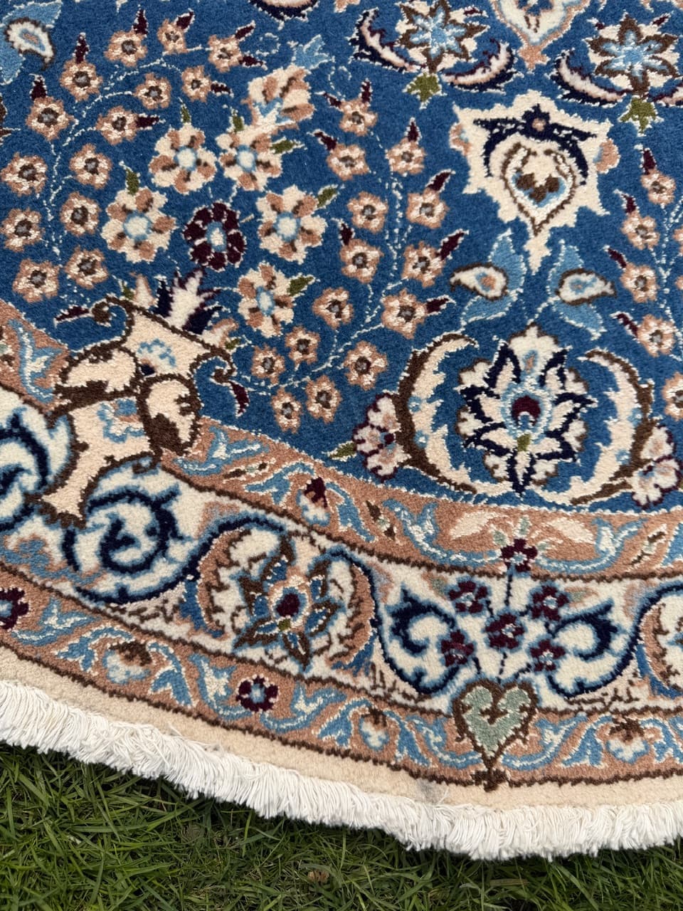 Rug Round Nain 140x140 cm, blue, Kashmiri wool, silk, Iran - 314629