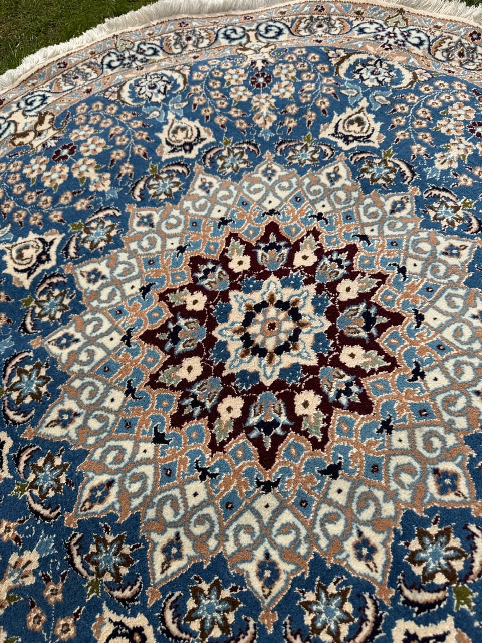 Rug Round Nain 140x140 cm, blue, Kashmiri wool, silk, Iran - 314623