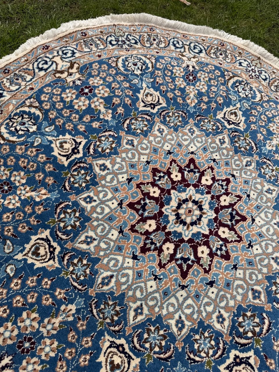 Rug Round Nain 140x140 cm, blue, Kashmiri wool, silk, Iran - 314620