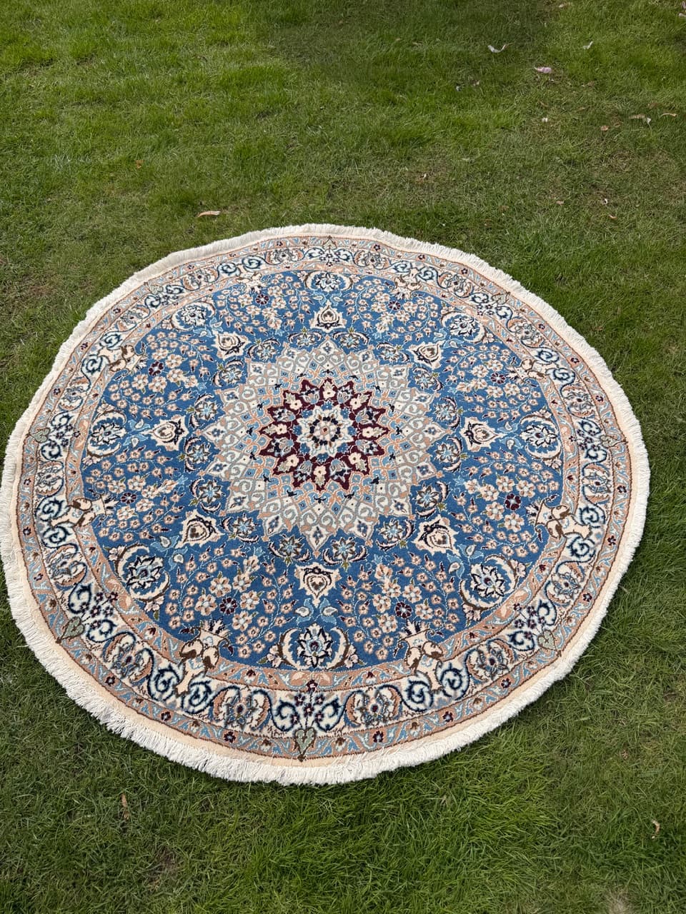 Rug Round Nain 140x140 cm, blue, Kashmiri wool, silk, Iran - 314617