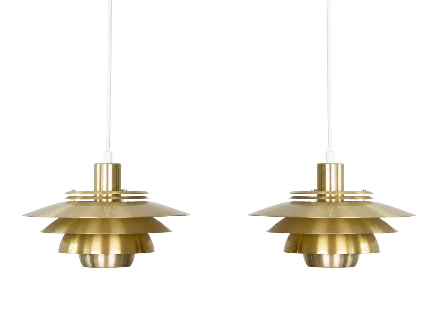 Para lamp wiszących Verona, aluminium złoty, proj. K. Wiborg, Jeka, Dania, lata 80.