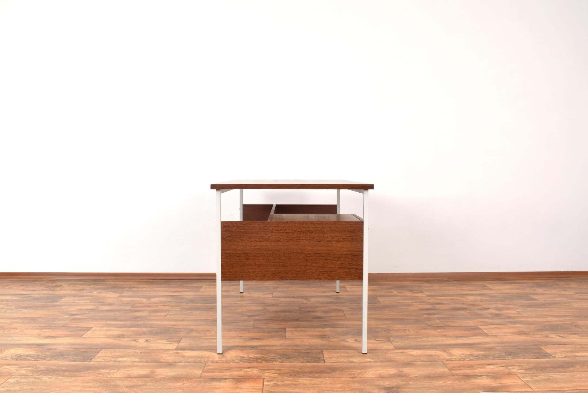 Desk, brown teak, beige-grey metal, Denmark, 1970s - 316364