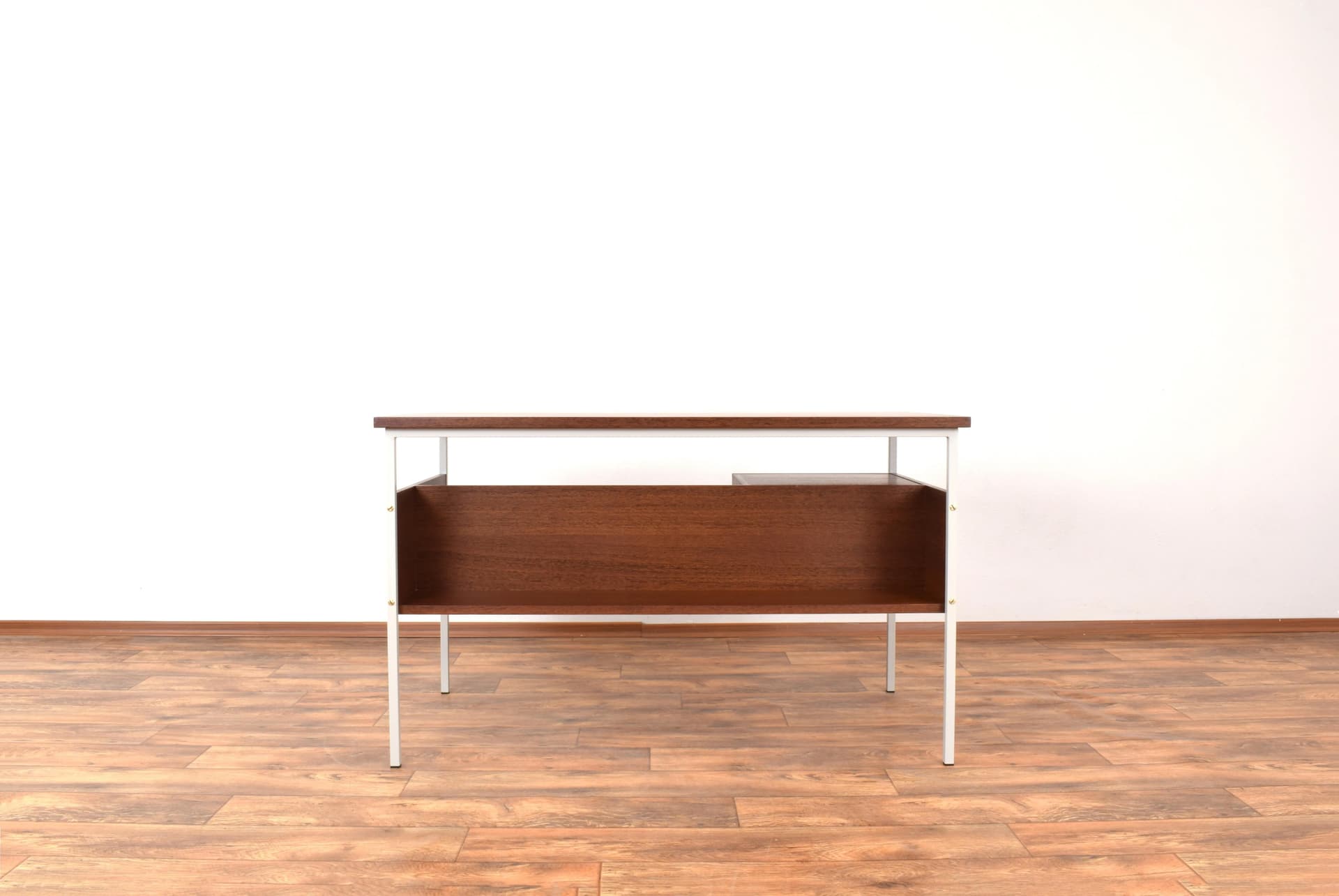 Desk, brown teak, beige-grey metal, Denmark, 1970s - 316361