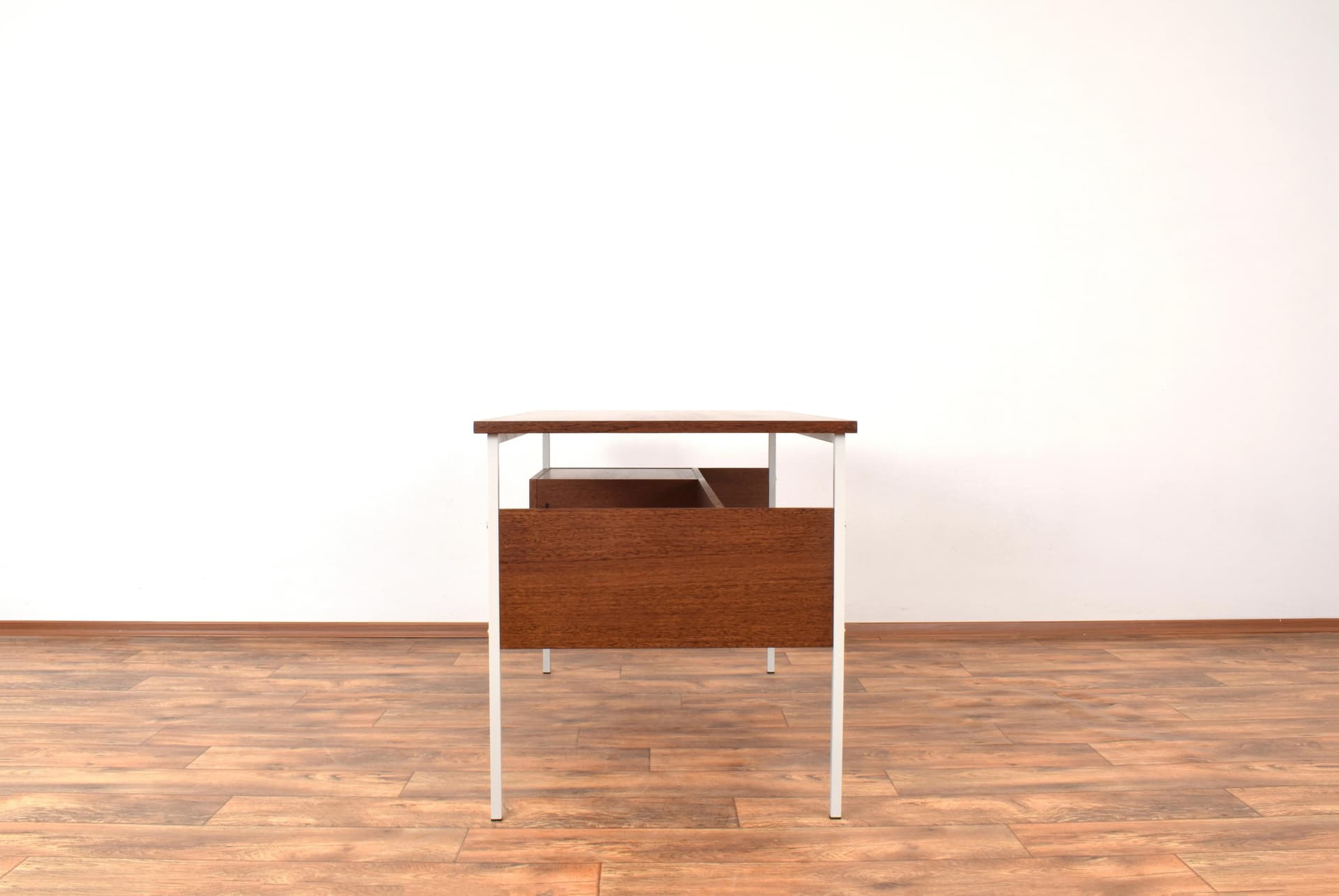 Desk, brown teak, beige-grey metal, Denmark, 1970s - 316365