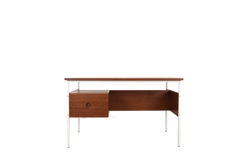 Desk, brown teak, beige-grey metal, Denmark, 1970s