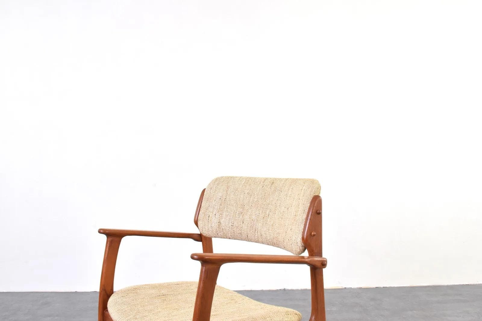 Chair Model 49, brown teak, beige wool, by E. Buch, O.D. Møbler, Denmark, 1960s. - 316356