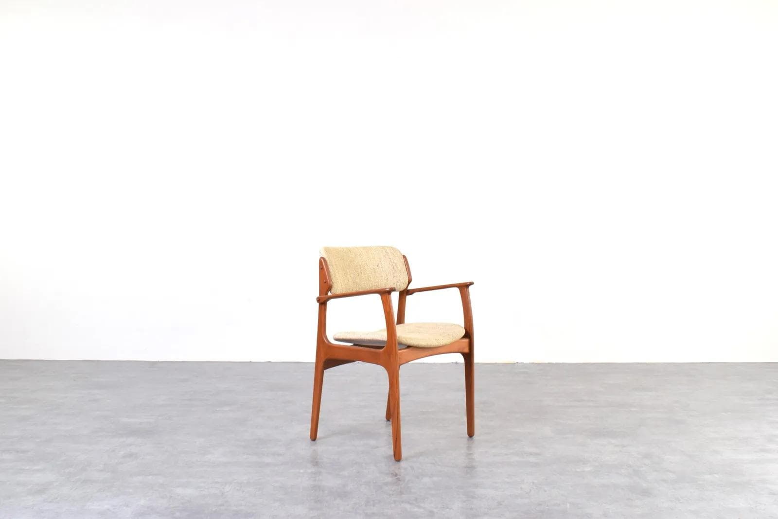 Chair Model 49, brown teak, beige wool, by E. Buch, O.D. Møbler, Denmark, 1960s. - 316351
