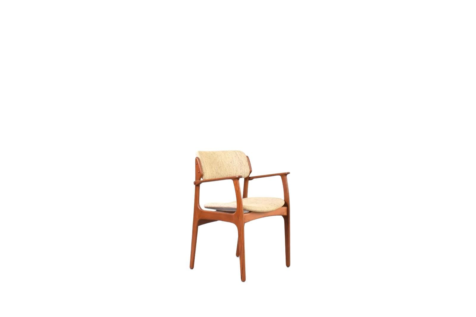 Chair Model 49, brown teak, beige wool, by E. Buch, O.D. Møbler, Denmark, 1960s.