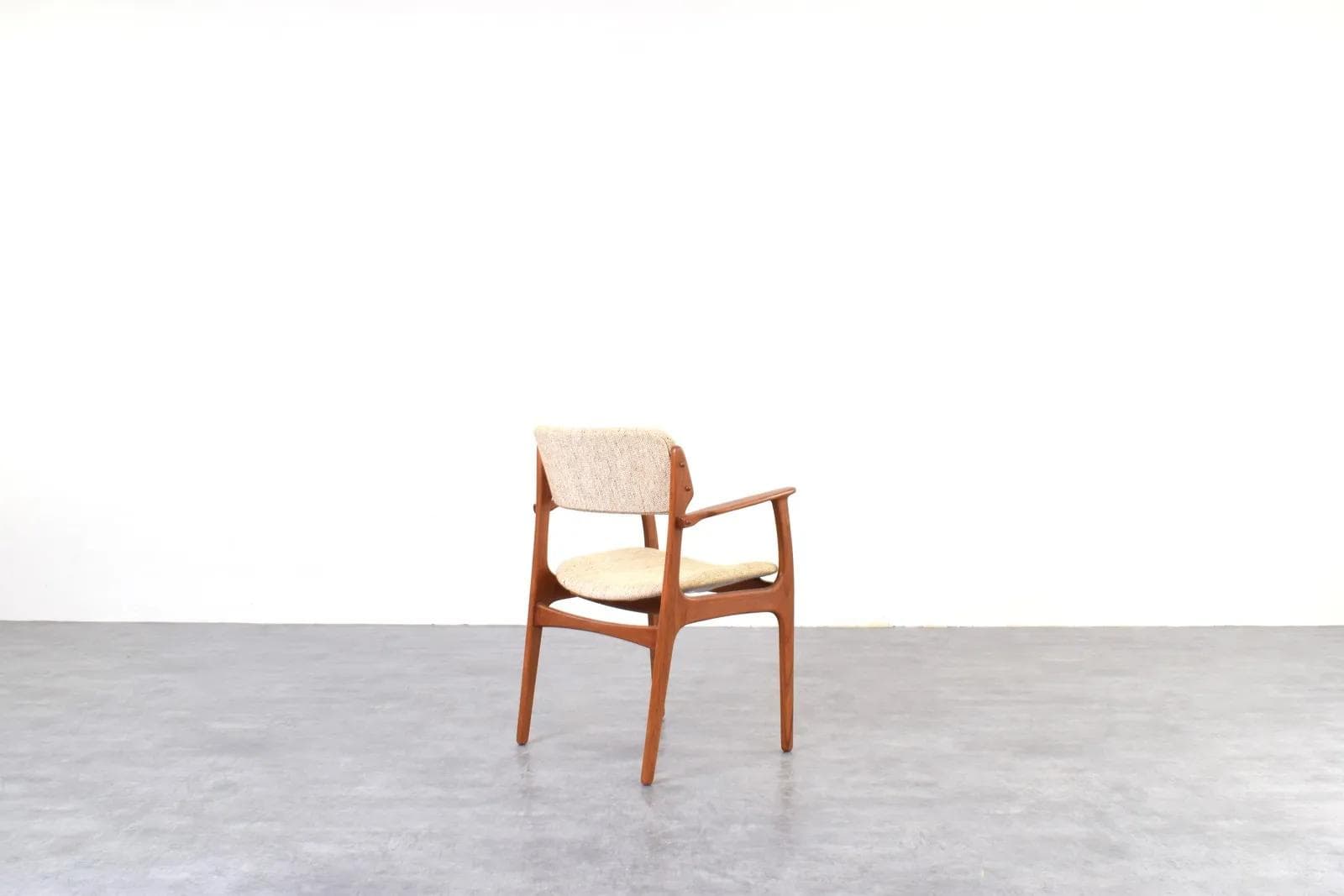 Chair Model 49, brown teak, beige wool, by E. Buch, O.D. Møbler, Denmark, 1960s. - 316359
