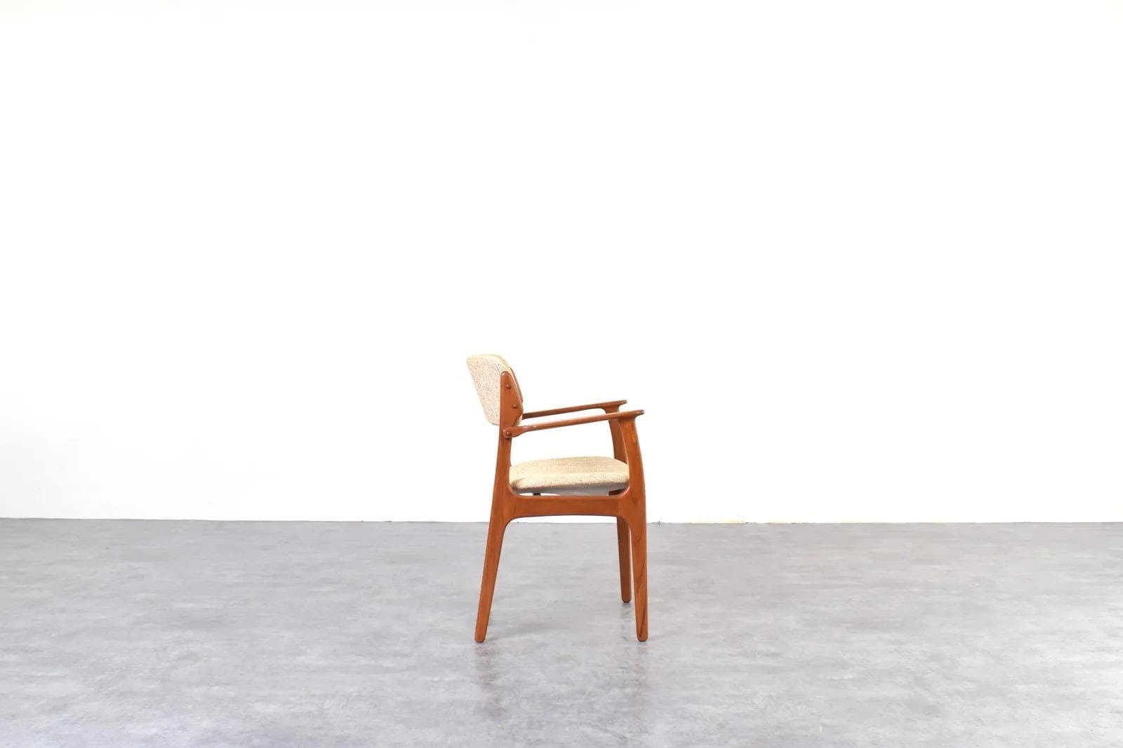 Chair Model 49, brown teak, beige wool, by E. Buch, O.D. Møbler, Denmark, 1960s. - 316353