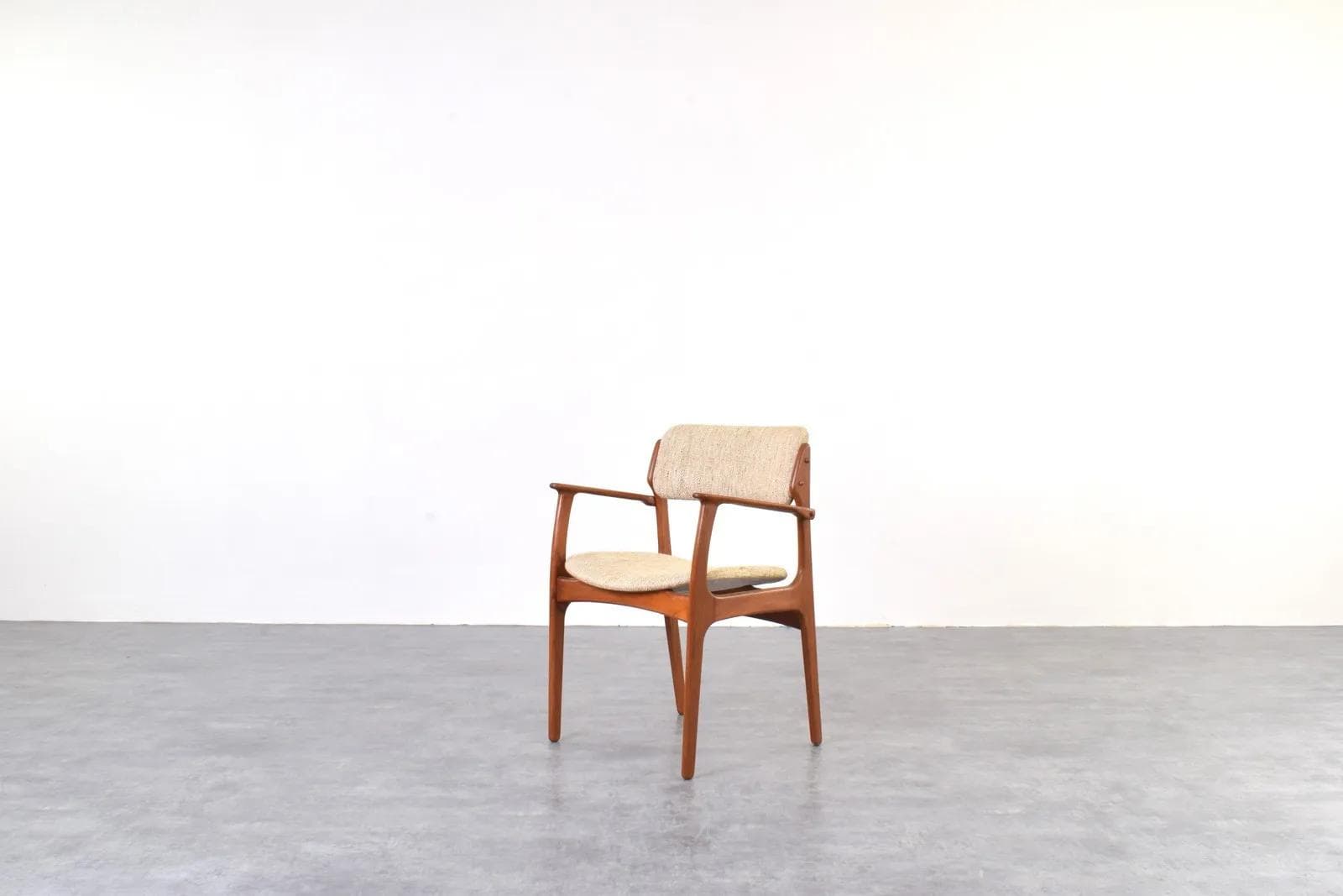 Chair Model 49, brown teak, beige wool, by E. Buch, O.D. Møbler, Denmark, 1960s. - 316350