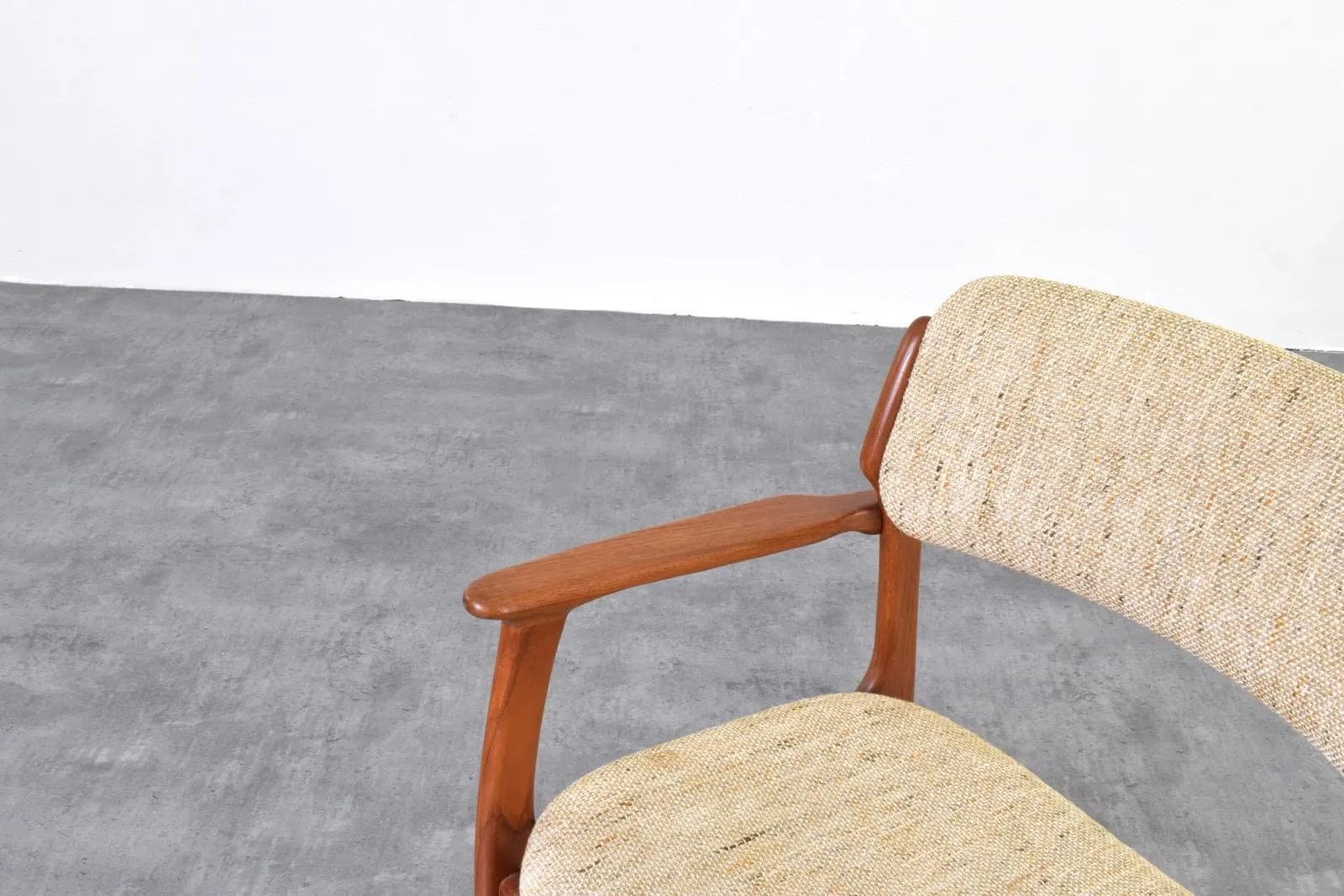 Chair Model 49, brown teak, beige wool, by E. Buch, O.D. Møbler, Denmark, 1960s. - 316355