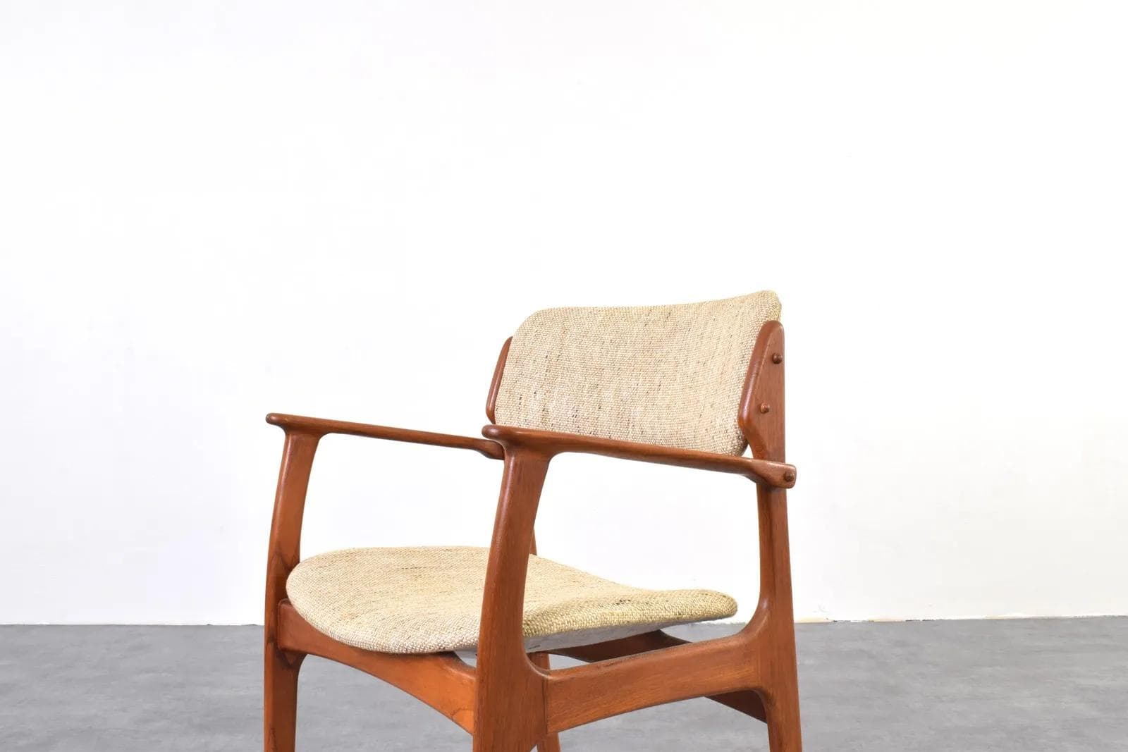 Chair Model 49, brown teak, beige wool, by E. Buch, O.D. Møbler, Denmark, 1960s. - 316354