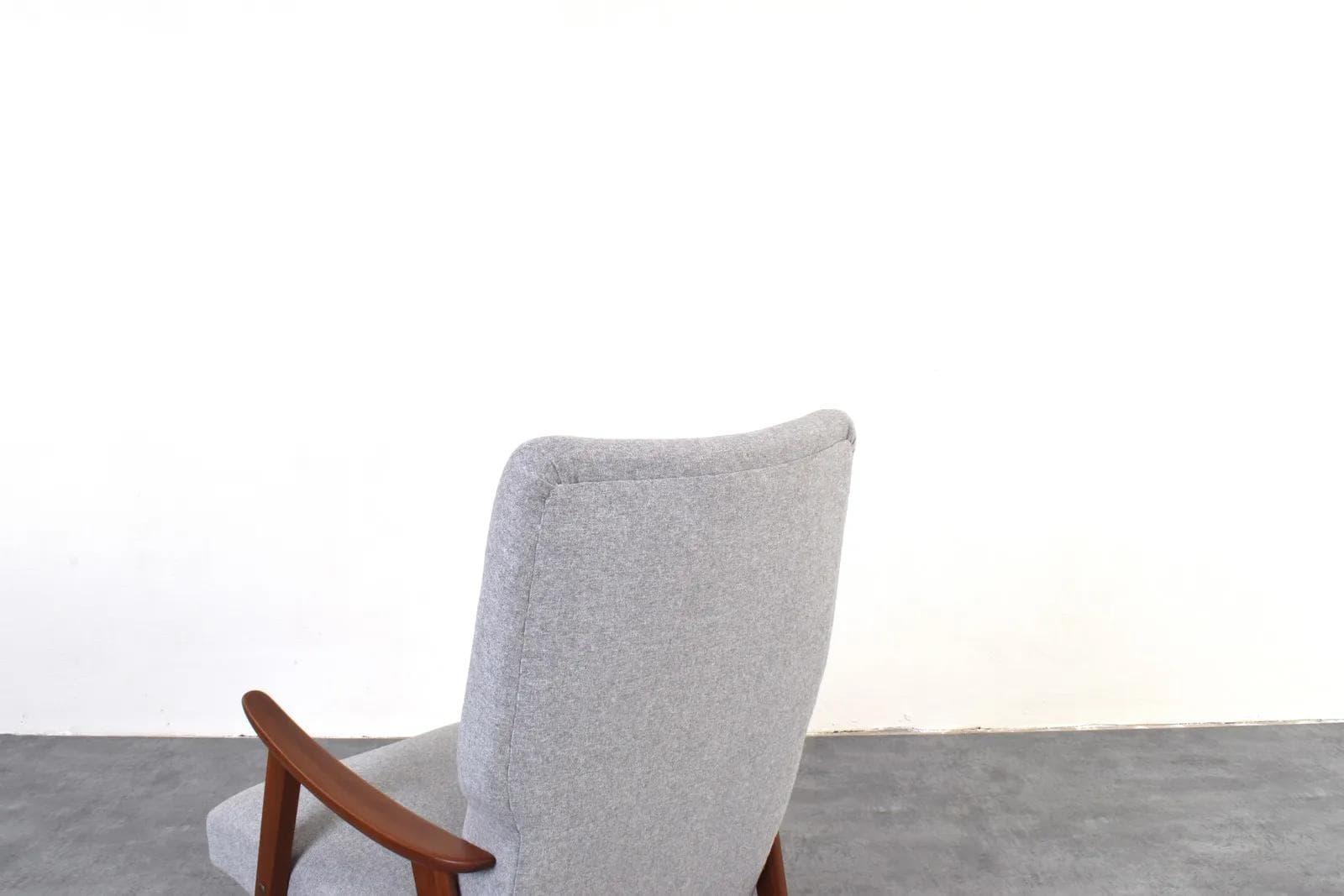 Armchair, brown teak, grey fabric, Denmark, 1960s. - 316336