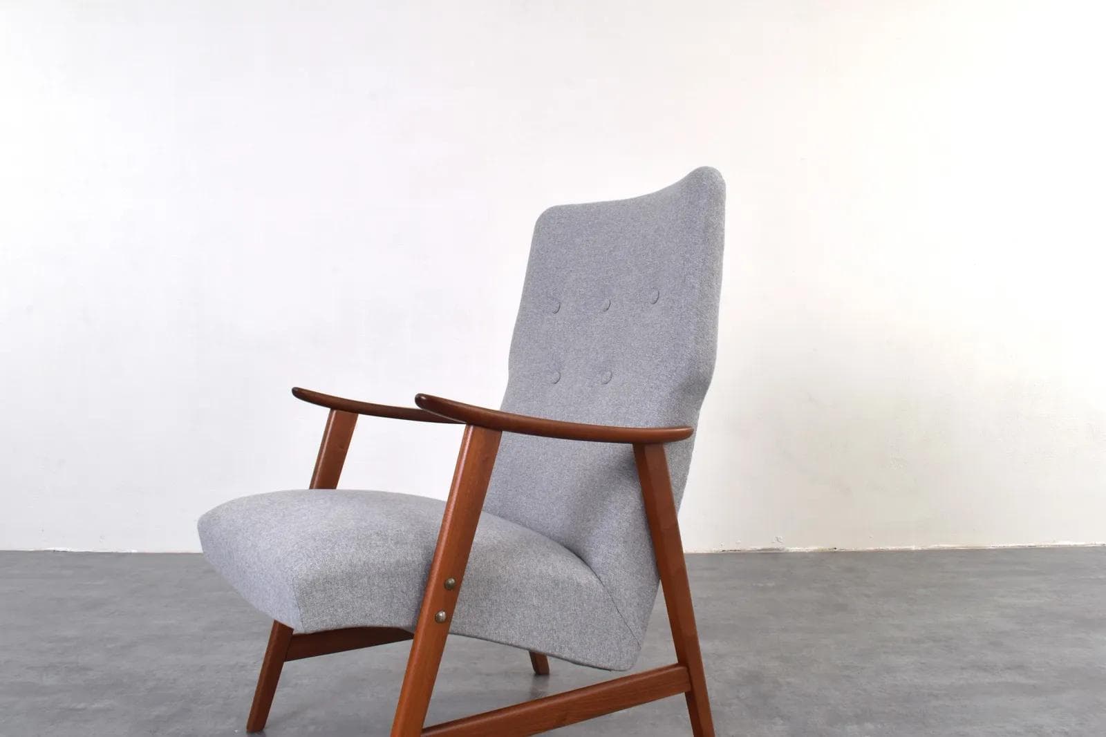 Armchair, brown teak, grey fabric, Denmark, 1960s. - 316328