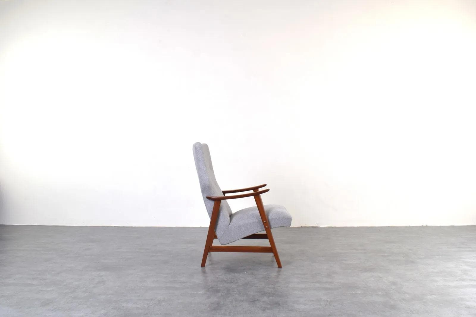 Armchair, brown teak, grey fabric, Denmark, 1960s. - 316335