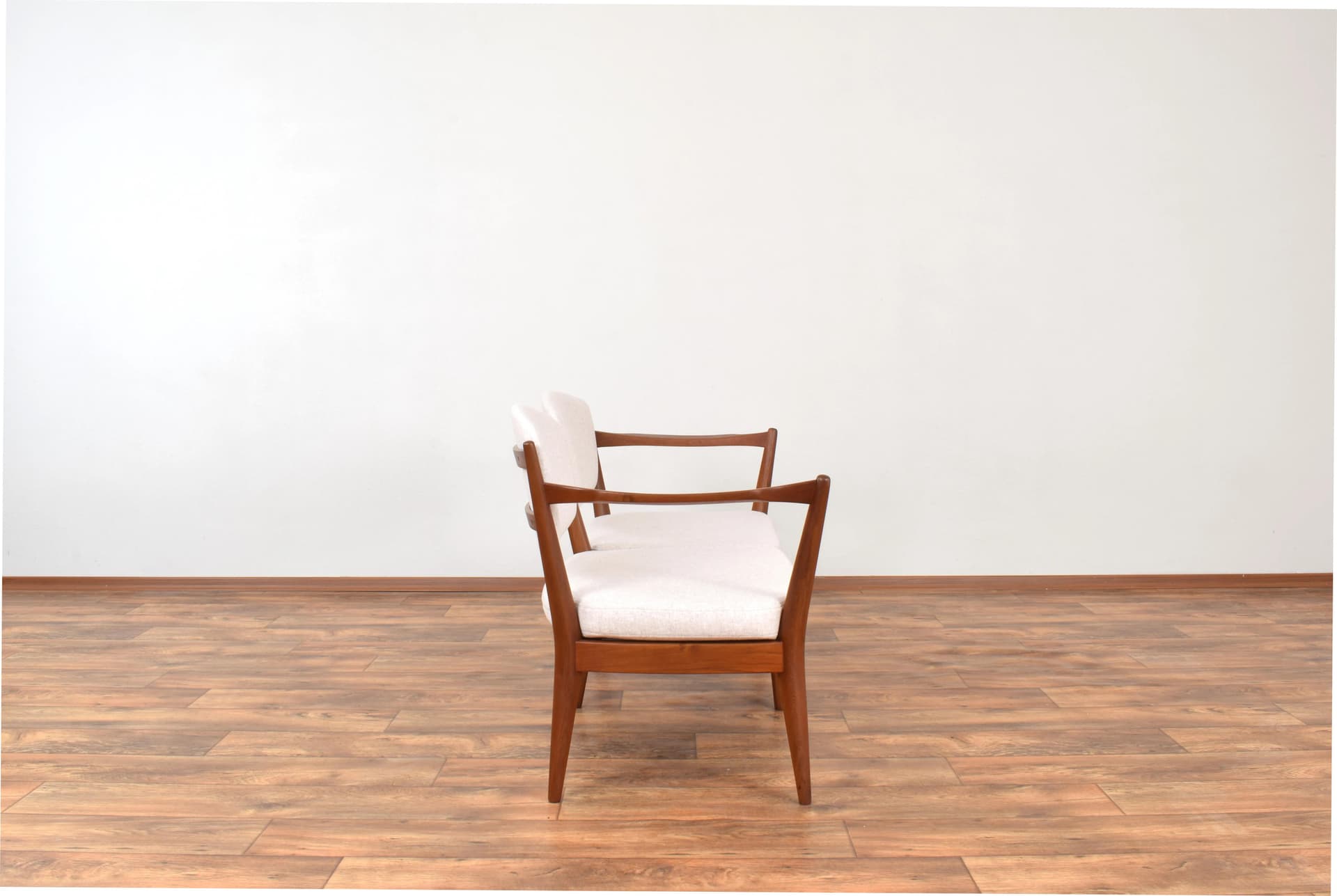 Sofa Kaminstolen, beige wool, brown teak, by F. Kayser, A. Relling, Arnestad Bruk, Norway, 1950s. - 316315
