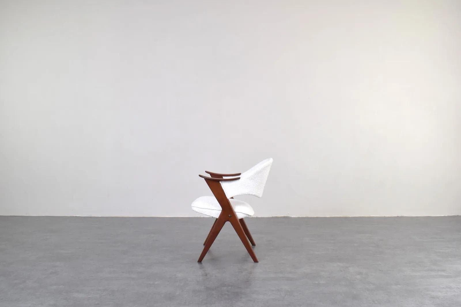 Armchair Blinken, white bouclé, brown teak, by S. Resell, Norway, 1950s - 316266